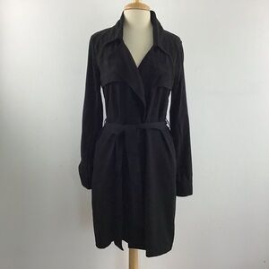 Three Dots black open front self belted Lyocell/Tencel trench coat. Size Medium